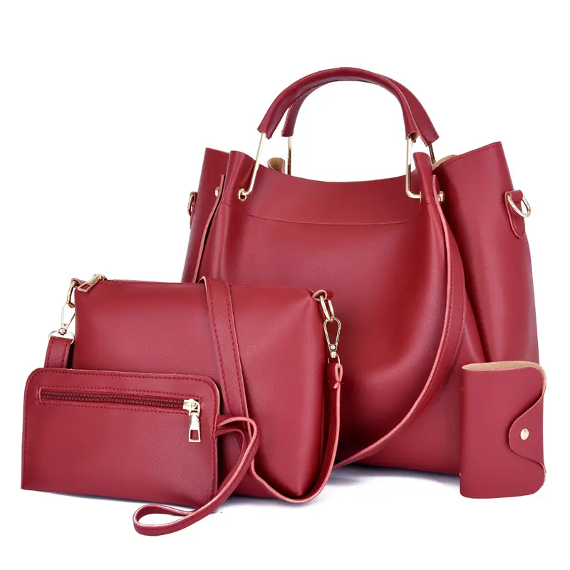 manufacturers fashion 4 pcs purse set handbag pu leather lady handbag for women