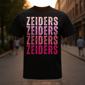 T-shirt vintage con nome personalizzato Zeiders, design sfumato nero e rosa - Product Image 3