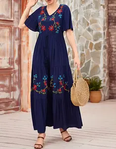 Factory Wholesale OEM New women's fashion casual temperament slim short sleeve embroidered dress