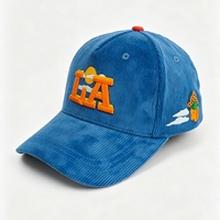 Cappellino da Baseball Snapback a 5 Pannelli in Corduroy con Ricamo 3D Paesaggio LA e Visiera Curva, Regolabile, Stile Los Angeles