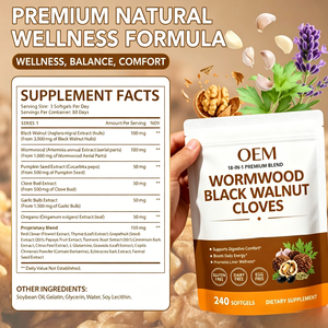 Gélules d'extrait d'armoise, de noix noires et de clous de girofle OEM ODM, certifiées GMP et Halal, 240 unités, mélange 18 ingrédients - Product Image 3