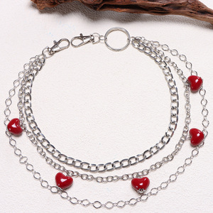 ห่วงโซ่รูปหัวใจทำจากสังกะสีผสมหลายชั้นลูกปัดสีแดงสำหรับทุกเพศห่วงโซ่แฟชั่นฮิปฮอป - Product Image 4