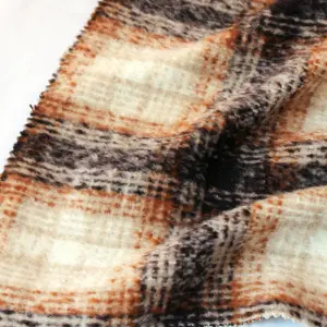 Whosale Factory Cheap Price High Quality Fashion Customizable 100 Polyester Brown Light Blue Tartan Plaid Check Tweed Fabric