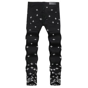 Vente en gros Streetwear Marque <span class=keywords><strong>de</strong></span> créateur Étoile Patches Jeans Hommes Hip Hop Denim Vintage Pantalon Slim Fit Style Punk Déchiré Jeans pour hommes - Product Image 2