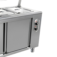 Chauffe-plat commercial en acier inoxydable avec 3 bacs alimentaires et protection anti-éclaboussures avec porte coulissante et armoire de rangement pour la restauration