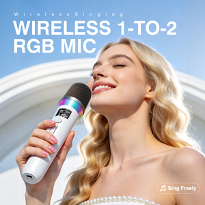 Новый универсальный беспроводной микрофон 2,4 ГГц с RGB-подсветкой, функцией изменения голоса, ручной, для караоке, домашнего KTV, беспроводной микрофон для пения, динамический микрофон с RGB-подсветкой - Product Image 2