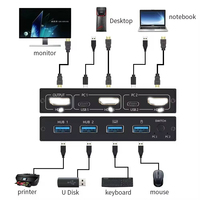NKIWI 2X1 HDMI-Kompatibel dengan 3D KVM Switch 4K 30Hz 4 Port USB2.0 Logam Satu Tombol untuk 2 PC Berbagi Monitor Keyboard Mouse