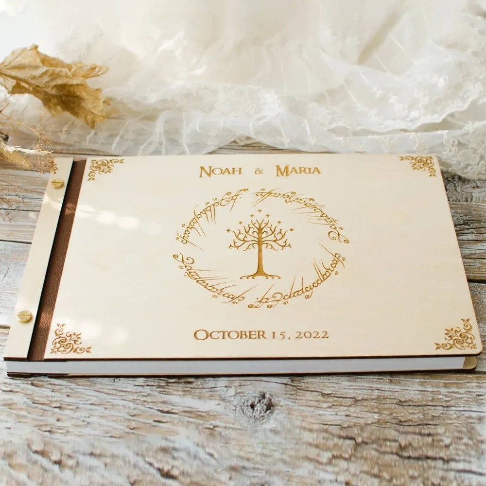 Свадебный альбом из натурального дерева, подарок для пары, 30 страниц, Фотокнига к юбилею, Свадебная Гостевая книга