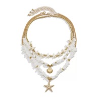 Collier multicouche en fausses perles et pierres pour femme, style bohème, avec pendentif étoile de mer et coquillage, chaîne de clavicule