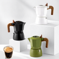 Cafetière manuelle à percolation, style vintage, poignée en bois, mini en alliage d'aluminium, portable, pour la maison, petite cafetière italienne 350 ml