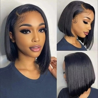 Perruque Bob Courte Lisse Naturelle Pas Chère 8 10 12 14 16 Pouces, Cheveux Humains Brésiliens Bruts, Perruque Frontale HD Sans Colle