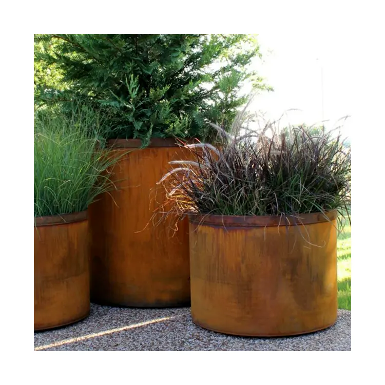 Özelleştirmek yuvarlak kare dikdörtgen dekoratif ekici Corten çelik saksılar bitkiler için kullanılan Metal dikdörtgen tencere