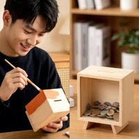 Vente en gros de tirelires en verre transparent de qualité supérieure pour enfants, tirelires en bois pour billets et pièces de monnaie pour enfants