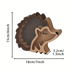 Hucha Infantil de Madera Maciza con Forma de Erizo y Compartimento para Monedas Insertable y Extraíble - Product Image 3