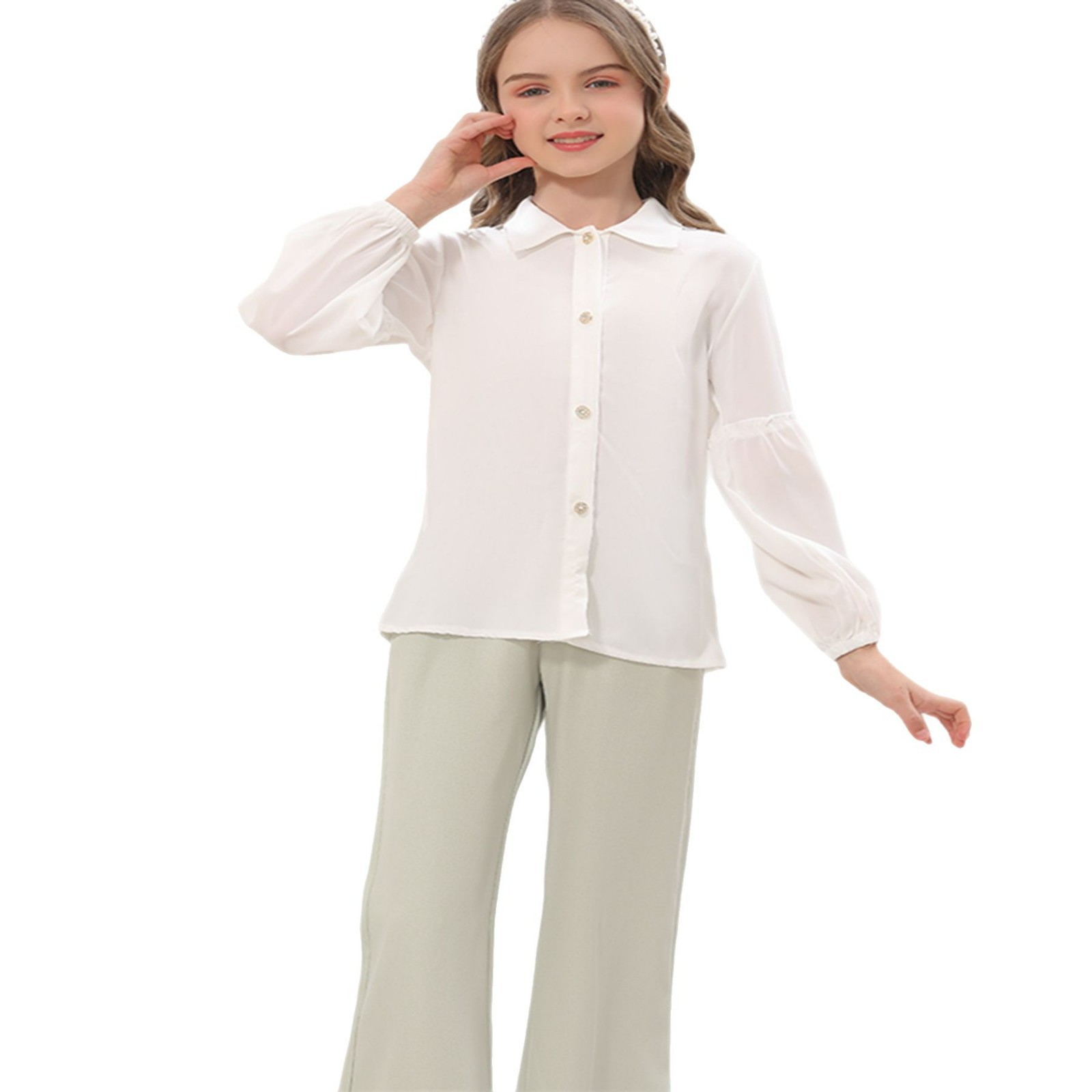Cute Girl Three-Piece Set Fresh Floral Printed Vest and White Shirt Spring Autumn Casual Cross-Border Set for Middle School