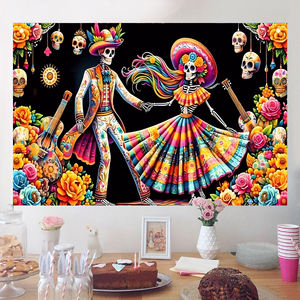 Giorno di stampa dello scheletro della decorazione della coppia morta bandiera bandiera festa di Halloween del giorno dello striscione decorazione sfondo - Product Image 2