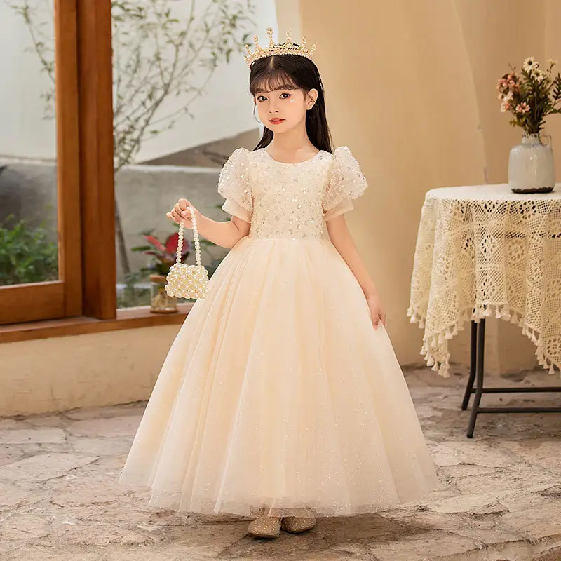Çocuk elbise çiçek yaz prenses dantel düğün elbisesi kabarık iplik kız ana piyano çalma abiye kızlar için 12 yıl