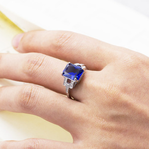 Rectangular Blue Zircon Women Ring Minimalist Banquet Daily Hand Jewelry - Product Image 5