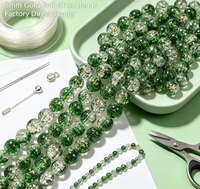 Perles en verre rondes de 8 mm en vrac, motif floral écrasé, feuille d'or, incrustées de paillettes dorées, pour bracelet et collier DIY