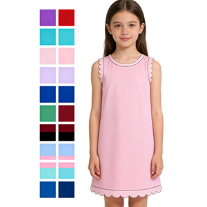 ชุดเดรสเด็กผู้หญิงสีพื้นแบบลำลองสำหรับฤดูร้อน ดีไซน์ขอบหยัก แต่งระบายชายกระโปรง ทรงเอไลน์ เข้าชุดกับพี่สาว - Product Image 1