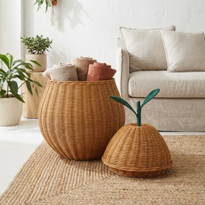 Panier de rangement ovale en rotin tressé à la main, vintage, brun foncé, léger, écologique, pliable, avec couvercle, grande capacité, multi-usages - Product Image 4