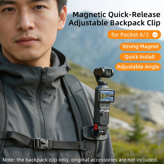 Magnetic Quick-Release Adjustable Backpack Clip Action Camera Clamp Vertical-Horizontal Mount Accessories for Osmo Pocket 4/3