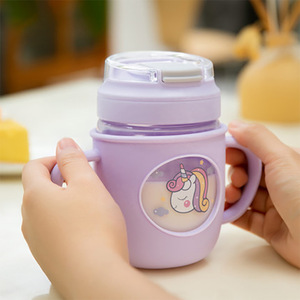 Tomic Kids Straw Cup With Handle Light Purple Cartoon Unicorn Design Anti <b>Drop</b> Student Water Bottle 300Ml <b>Back</b> To School - Product Image 1
