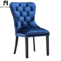 Chaise de salle à manger moderne en bois avec anneau de traction, design nordique de luxe, bleue, capitonnée, coussin doux, boutons décoratifs, pour hôtel