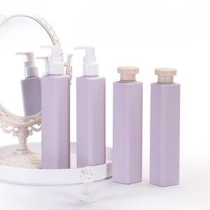 Bouteille de lotion corporelle et de <span class=keywords><strong>shampoing</strong></span> personnalisée en plastique <span class=keywords><strong>violet</strong></span> PE de 250 ml, design personnalisé, toucher doux, emballage biodégradable - Product Image 2