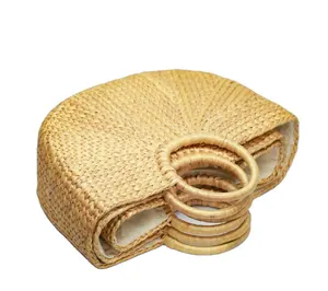 来样定做，ODM天然包手工编织圆形手柄手袋水葫芦手工夏季包沙滩包