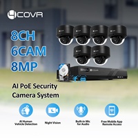 4COVR 8-Kanal CCTV-Kamerasystem 4K, 6X 8MP IK10 Kommerzielle Kabelgebundene PoE IP-Dome-Kamera IP67, 24/7 Heimüberwachung für Außenbereich