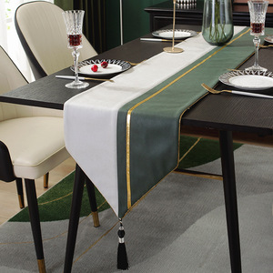 Taupe Geometric Patchwork runner da tavola in velluto con nappa in pelle dorata comò da caffè sciarpe decorazioni da tavola di lusso per la decorazione domestica - Product Image 6