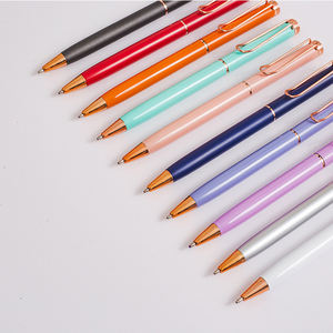 Stylo publicitaire en métal fin et élégant pour hôtel, avec gravure de logo personnalisé, écriture fine, encre noire et bleue - Product Image 4