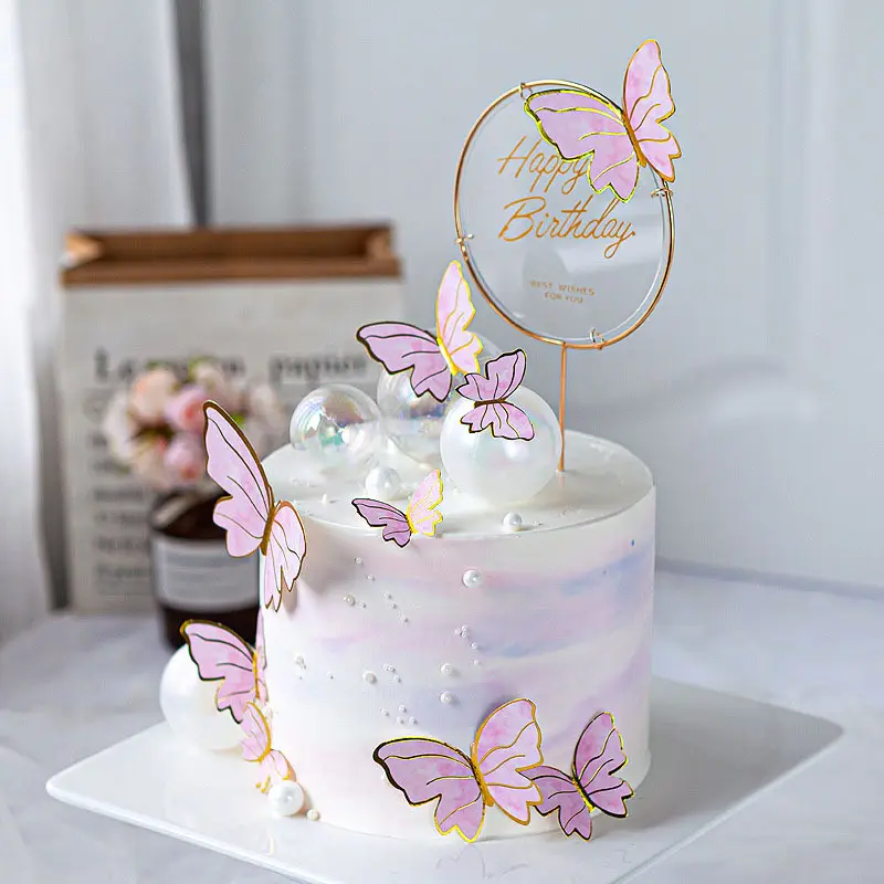 Glitter Purple Alles Gute zum Geburtstag Cake Topper Set Butterfly Cake Topper und 16 Stück Butterfly Cupcake Topper für Mädchen