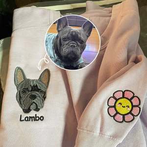 Sweat-shirt ou sweat à capuche personnalisé brodé avec motif 3D de bouledogue français, tissu tissé, badge et nom sur le devant pour l'automne et l'hiver - Product Image 2