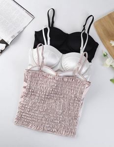 I-0283 Camisola cómoda con pliegues, estilo sexy, sin costuras, con efecto de realce, sujetador sin marcas, copa fija, top de tubo de seda helada con tirantes - Product Image 6