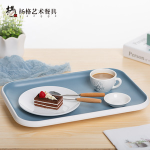 ถาดเสิร์ฟทรงสี่เหลี่ยมผืนผ้า ยี่ห้อ Yangge Art Tableware สีฟ้า ทำจากพลาสติก ไม่แตกหัก เหมาะสำหรับใช้ในบ้าน ใส่ชา กาแฟ เค้ก หรืออาหาร - Product Image 5