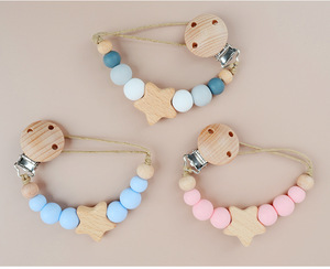 Fatto a mano pentagonale stella di faggio in legno di colore della caramella perline di Silicone dentizione per i ragazzi ragazze del bambino manichino porta <span class=keywords><strong>ciuccio</strong></span> catena a Clip - Product Image 2