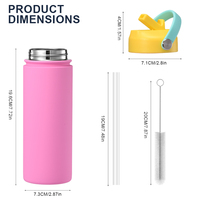휴대용 스포츠 물병 500ml 18oz 컬러 블록 빨대 뚜껑 진공 스테인리스 스틸 넓은 입구 물병 탈부착 가능한 빨대 포함