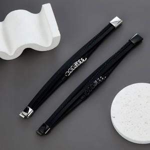 Custom 316l Stainless Steel <b>Men</b> <b>Bracelet</b> Engrave 14k 18k Gold Plated Fashion Multi-layer Leather Braided <b>Bracelet</b> for <b>Men</b> - Product Image 2