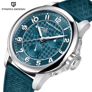 นาฬิกาควอตซ์ผู้ชาย Pagani Design หน้าปัดสีน้ำเงิน สายสแตนเลส กันน้ำ 100 เมตร ปฏิทิน ระบบอนาล็อก เครื่องญี่ปุ่น - Product Image 1
