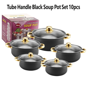 <span class=keywords><strong>Set</strong></span> di <span class=keywords><strong>Pentole</strong></span> Antiaderenti in Acciaio Inox da 10 Pezzi con Coperchio in Vetro e Manico a Tubo, Adatte al Gas, per Cucina Casalinga, Misure 16-24cm - Product Image 5