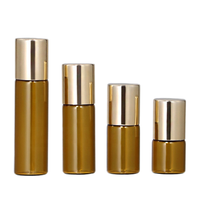 Flacon cosmétique de luxe en verre ambré de 5 ml pour mini-attar d'oud, sérum de soin, avec roll-on doré et diffuseur à bâtonnets