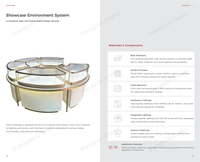 Vitrine à bijoux ovale en acier inoxydable PVD or avec verre incurvé, éclairage LED, design écologique et étanche pour centres commerciaux