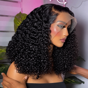 Peluca Bob de <span class=keywords><strong>Cabello</strong></span> Humano con Ondas Profundas de 14 Pulgadas, 13x4, 180% de Densidad, Peluca Corta Rizada con Frente de Encaje HD Transparente sin Pegamento para Mujeres Negras - Product Image 1