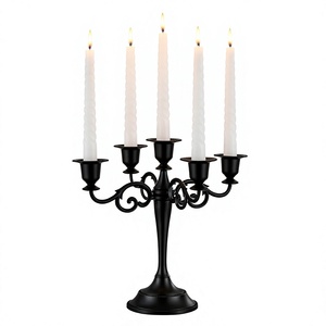 <b>Black</b> Five-Arm <b>Candelabra</b> with Tapered LED Candles Flameless Home Decoration Wedding Use - Product Image 1