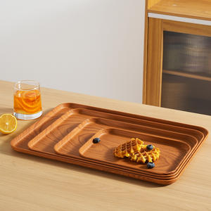 Plateau rectangulaire en PP imitation bois - Plateau de service de grande taille de qualité alimentaire pour café, desserts, thé de <span class=keywords><strong>l</strong></span>'après-midi, repas en milieu carcéral ou en milieu de vacances - Product Image 3
