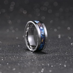 <span class=keywords><strong>Tungsten</strong></span> Nhẫn Cưới cho nam giới với tím Tím bầu trời đầy sao vỏ vàng lá <span class=keywords><strong>Inlay</strong></span> người đàn ông Nhẫn thời trang đồ trang sức vòng Vonfram 8 mét - Product Image 3