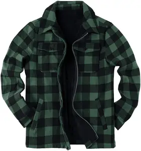 Vintage Mens Polar Fleece Flannel Shirt Jacket Fitted Plaid Heavy Lined Flannel Shirt Jacket For Men