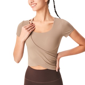 T-shirt sportiva a maniche corte con collo quadrato Yoga ad alta elasticità da donna con <span class=keywords><strong>spalline</strong></span> sottili aderenti traspiranti per dimagrire - Product Image 5